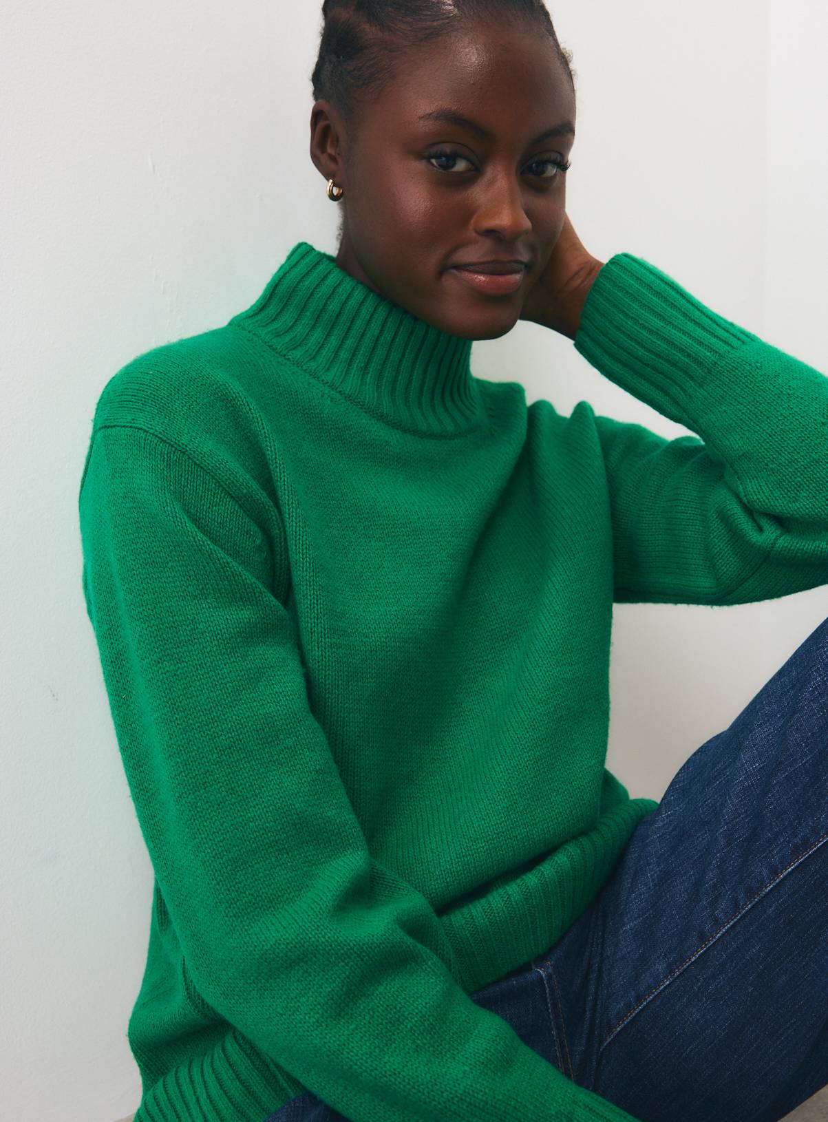 Bright Green Pure Lambswool High Neck Jumper L - Image 2